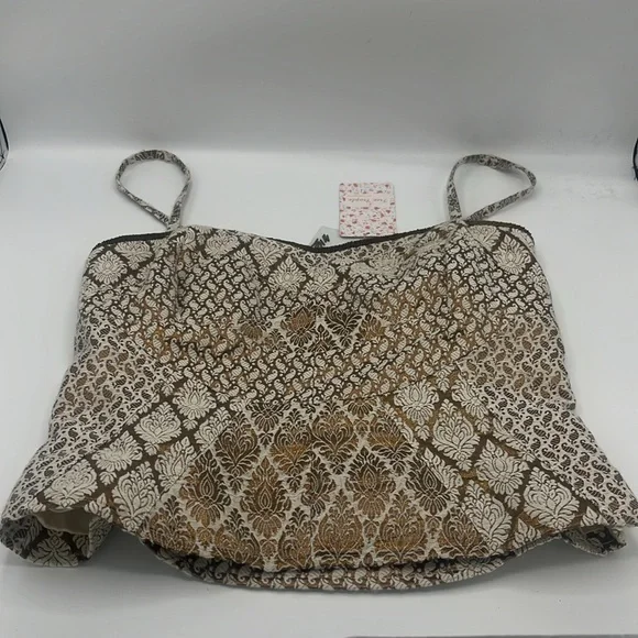 FREE PEOPLE NWT Corset Top Metallic Jacquard, Bronze Bead accents - Picture 4 of 9